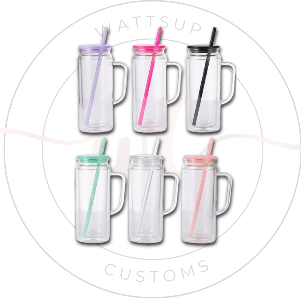 20oz Acrylic Snow Globe With Handle Colored Lid/Straw Combo