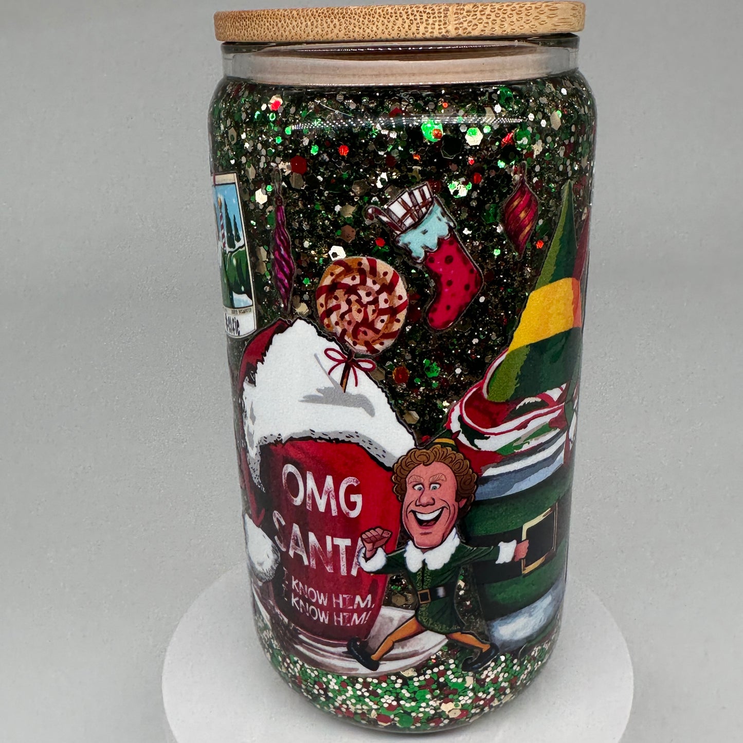 16oz Glass Christmas ELF Snow Globe