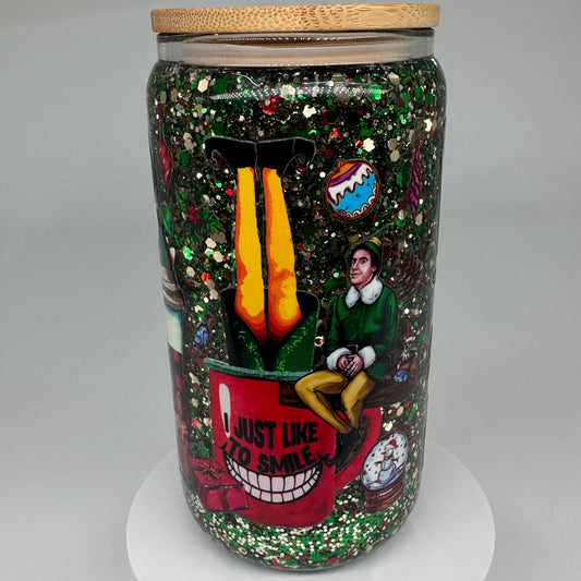 16oz Glass Christmas ELF Snow Globe