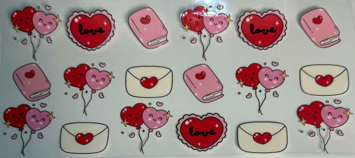 Valentine books, balloons, envelopes