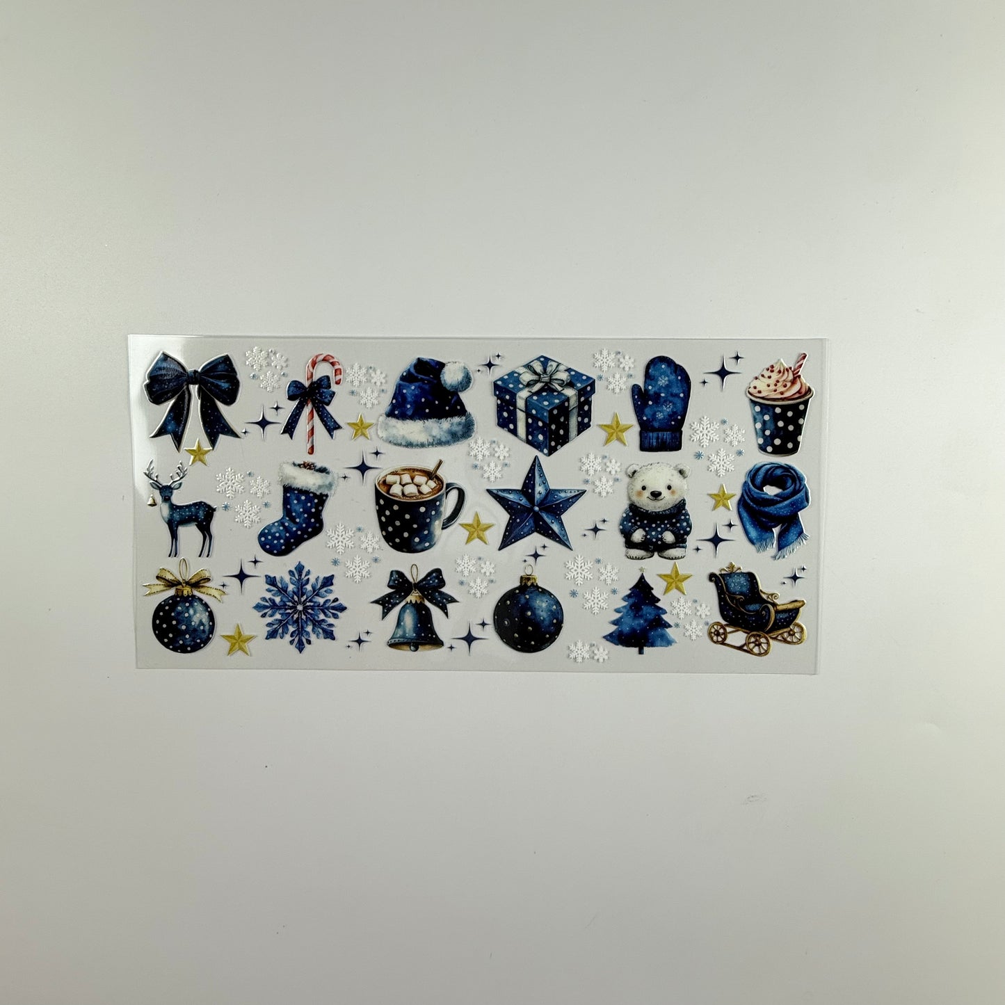 Christmas Stable Blue Bows, Deer, Ornaments